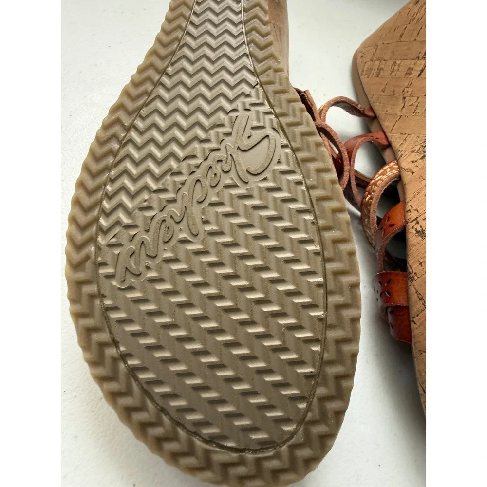Skechers Cali Luxe Foam Womens Brown Strappy Cork Wedge Sandals Sz 8